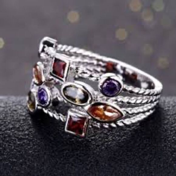 💎135💎 Women's 925 Sterling Silver Multicolor Gemstone Ring @KindLuxuries - Picture 5 of 11